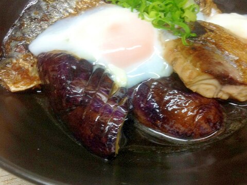 鯖と茄子の生姜焼き＊温玉のせ